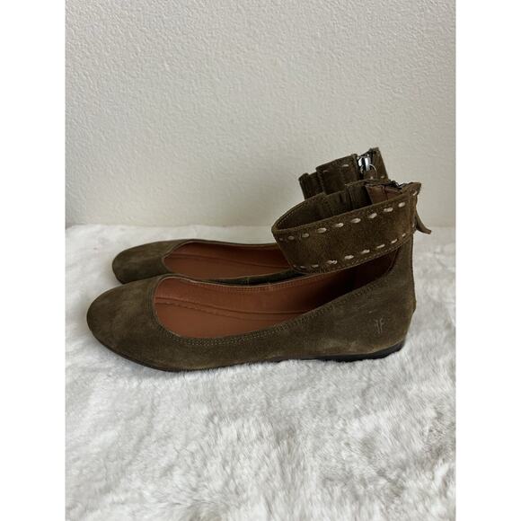 Frye Carson Womens Suede Leather Zip Back Ankle Strap Ballet Flats Size 7.5 - Picture 2 of 12